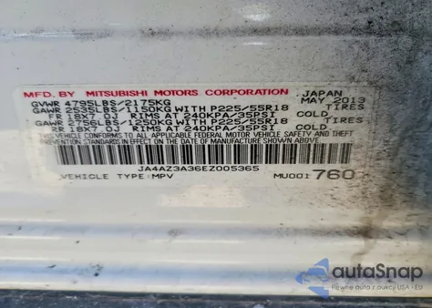 2014 Mitsubishi Outlander Se z USA, uszkodzony, nr VIN JA4AZ3A36EZ005365